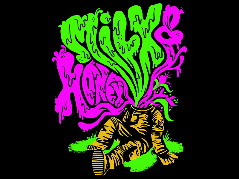 Milk & Honey gig poster retro psychadelic illustration astronaut hand drawn hand drawn type type poster gigposter music