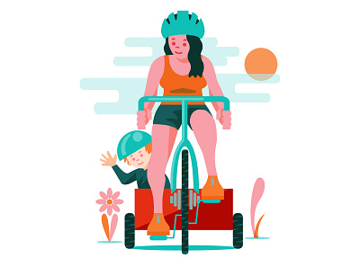 Pedalfest illustration bicycle child drawing geometric illustration minimalism mom riding