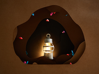 Discovery Process cave focus lab gem illustration lantern mine paper craft