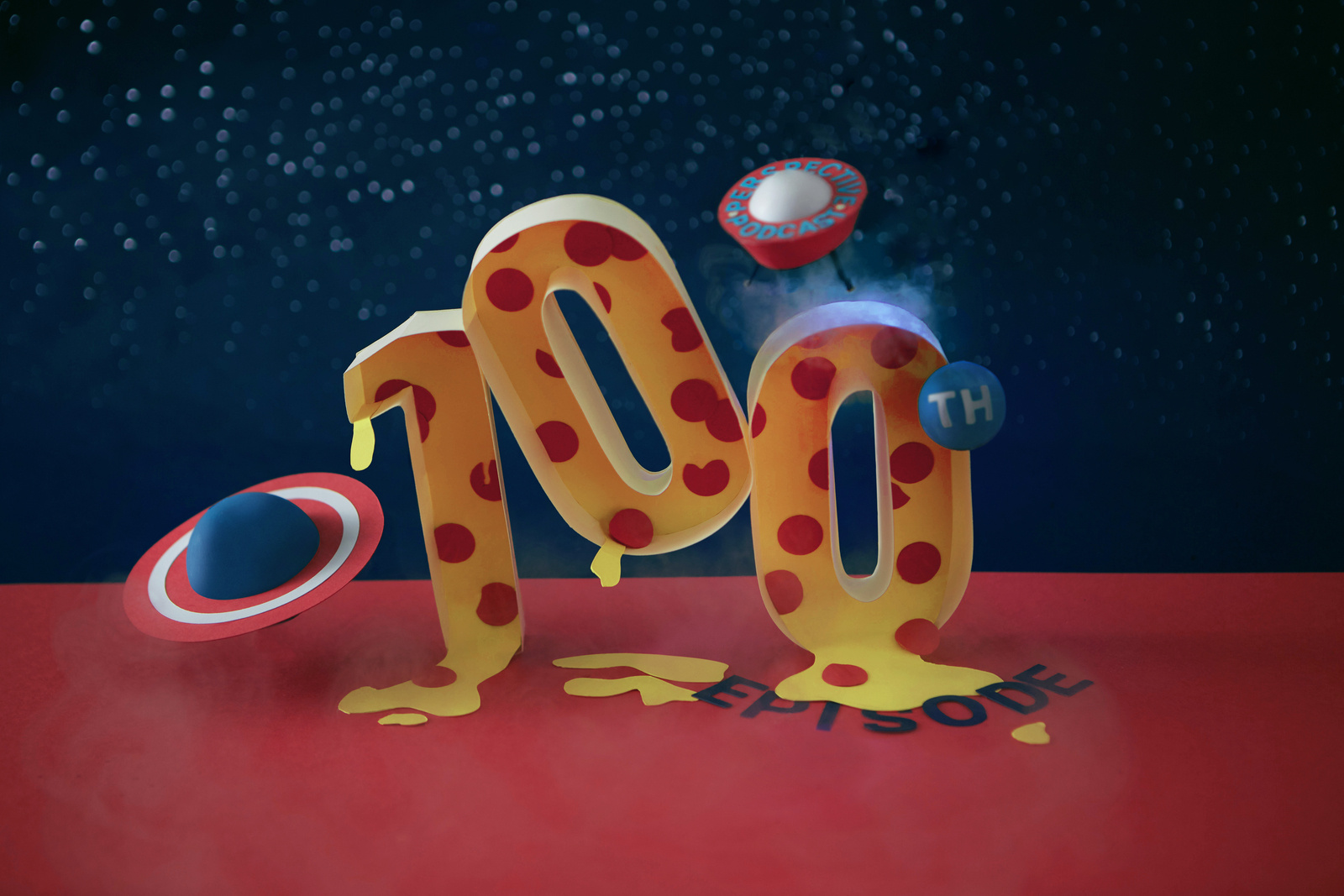 Perspective Podcast hits 100! illustration paper paper craft pizza planets saturn space star ufo