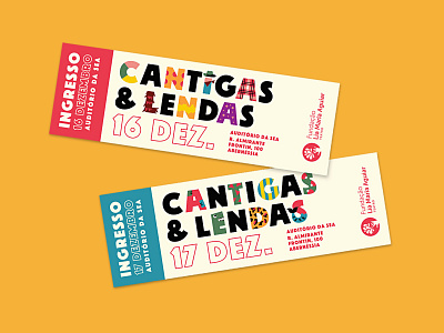 Cantigas & Lendas play tickets colorful identity illustration logo playful theater ticket type vector