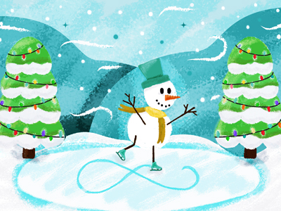 Christmas Card : Full Illustration + Free Wallpaper! christmas christmas tree cold design illustration illustrator outdoors skating snowman texture tree winter