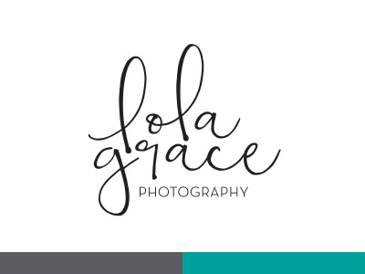 Lola Grace Photography branding collaboration gray identity logo photographer script teal