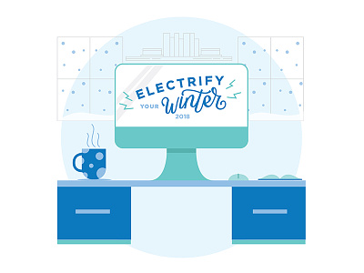 Electrify Your Winter - Social Media Graphics branding cozy desk illustration lettering library logo reading snow winter