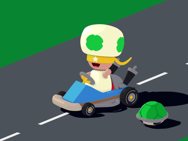 Lucky 'Shroomed Racer 3d animation c4d driving flat loopdeloop lucky mario mario kart mariokart nintendo toad