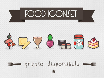 Polletto icons set appetizer blog cake chicken downloadable food fork free resources icons set jam jar label marmelade pasta recipes ribbon sushi vegetables vintage