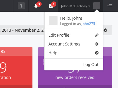 Edit Account - Dropdown dashboard dropdown edit notification settings toolbar user