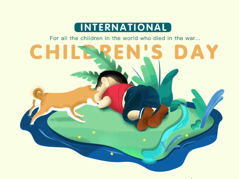 Children's Day children dog holiday illustration refugees war