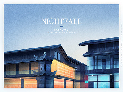 Nightfall building fall frost descent illustration night pagoda winter