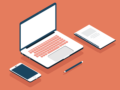 Isometric Icons - Laptop, phone, pencil and booklet corporate icon icons isometric isometric icons laptop laptop icon office office icons phone phone icon technology