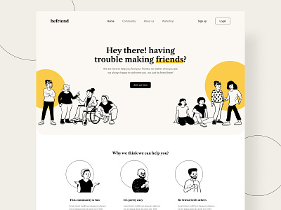 Befriend - Community landing page branding community community manager design illustration minimal minimalist ui ux web website