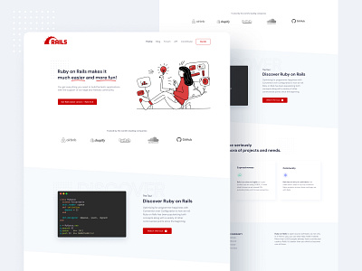 Ruby on rails - Website redesign branding flat illustration minimal minimalist redesign rubyonrails typography ui web website