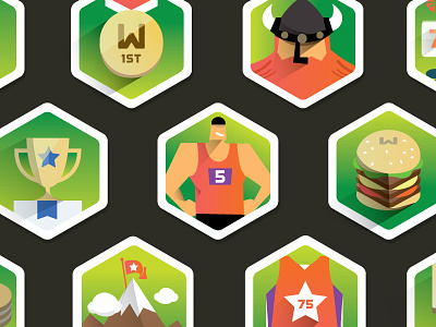 Edraft badges badges burger coin flag flat gold green illustrations long shadow mountain sports trophy