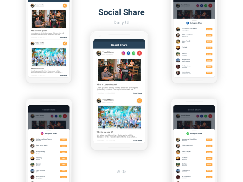 Social Share android design mobile app mobile app design news app share app share button share buttons ui user experience user interface ux yusuf matra