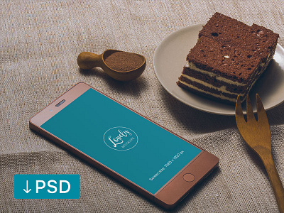 Smartphone And Cake On a Table (freebie) android download free high resolution mock up mockup photorealistic photoshop psd template