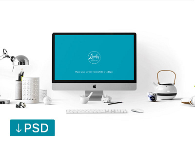 Stylish workspace with Apple iMac (FREEBIE) apple free high resolution imac mock up mockup photorealistic photoshop psd workspace