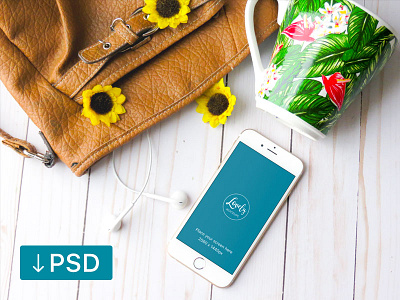 White iPhone With Sunflowers (FREEBIE) apple free high resolution iphone mock up mockup photorealistic photoshop psd workspace
