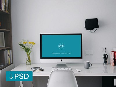 iMac On A White Table (FREEBIE) apple free high resolution imac mock up mockup photorealistic photoshop psd workspace