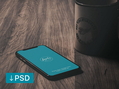 iPhone X On A Wooden Table (FREEBIE) apple free high resolution iphone x mock up mockup photorealistic photoshop psd workspace