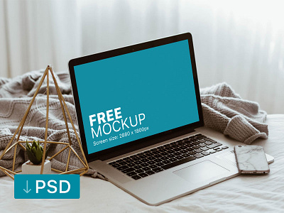 Free mockup: Apple Macbook Pro On Bed