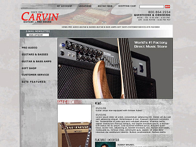Carvin Site Layout Prototype design guitar layout ui web website