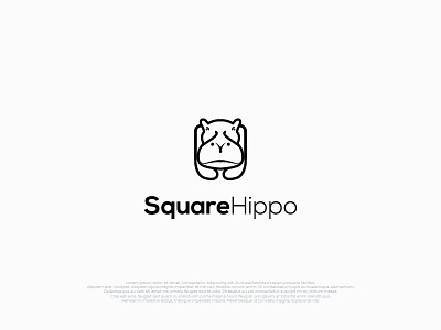 Square Hippo character logo logoelegant logomodern monolinesimple square hippo