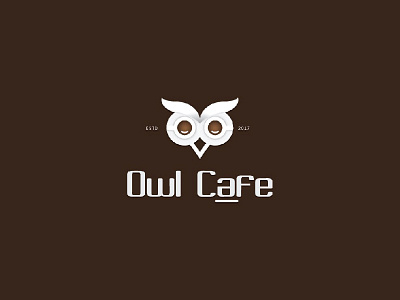 Owl Cafe bar bold logo cafe coffee cup eye catching modern logo design owl simple logo