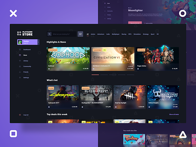Playgame Store - Store Screens achievements app concept dark dashboard design friends game game hub game store gaming hub landing page platform store store app store design ui ux webdesign