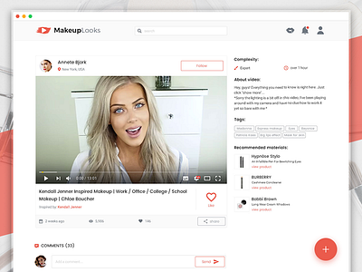 Makeup video tutorial page clean design design interface makeup makeup looks social network tutorial ui ux video