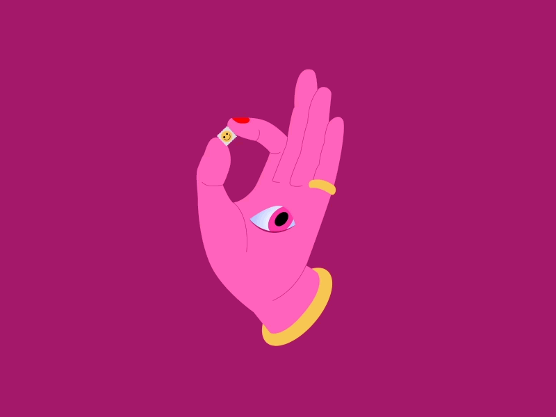 Acid Hand eye hand kittydelik pink psychedelic sacred