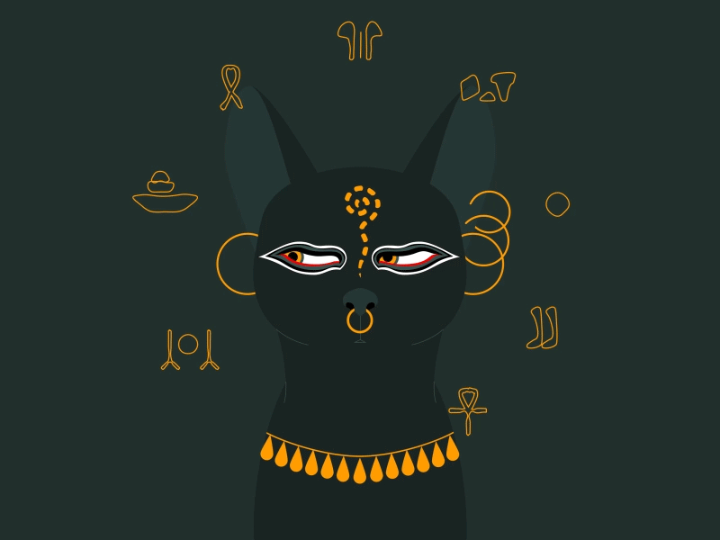 Bastet buddhaeyes cat egyptian kittydelik darkgrey orange psychedelic sacred tsupa