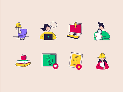 Icons set for a 3D-school icons illustration