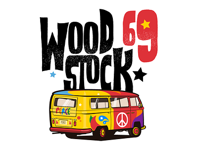 Woodstock 69 colors festival hippie illustration love music peace rock rock and roll van