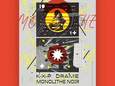 Gig poster for K-X-P + Monolithe Noir + Drame artprint font french gigposter illustration modern music poster print silkscreen