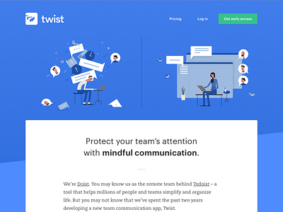 Twist Landingpage: Now in beta app beta communication homepage teams web