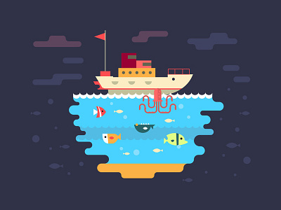 Ship On The Sea boat fish ocean octopus sea ship underwater vecteezy vector art