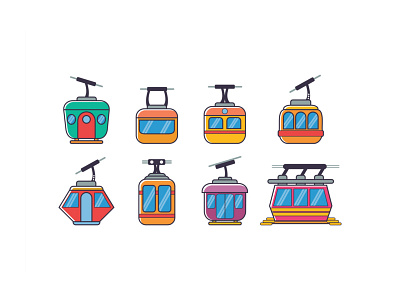 Cable Car Icons alpine cable cableway car lift mountain outdoor ropeway ski tourist transport travel