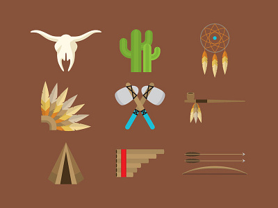 North American Indian Icons amulet axe cactus feathers icon indian teepee tomahawk tribes wings