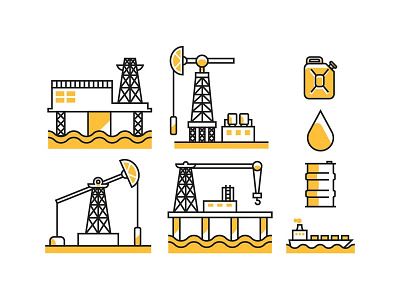 Oil Field Icons barrel drilling energy field gas oil petroleum pipeline platform refinery rig