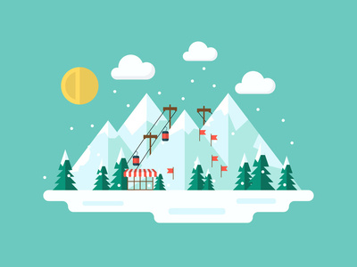 Winter Illustration clouds cable car snowing resort cold snow mountain ski winter