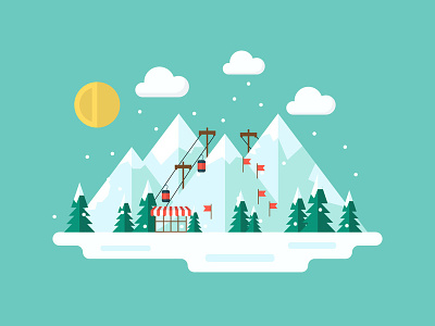 Winter Illustration cable car clouds cold mountain resort ski snow snowing winter