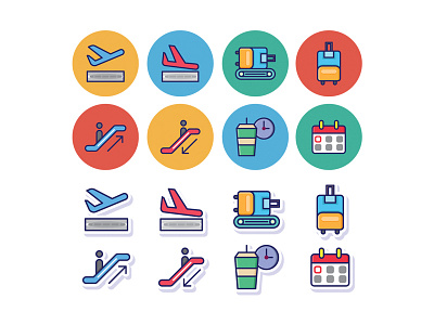 Airport Icons airplane airport bag calendar escalator icons travel