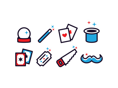 Magic Icons saw stick hat magician magic as card tarot icons