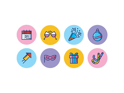 New Year Icons candy cracker december drink fire crackers gift icon january mask new year party