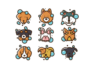 Dog Wash Icons wash shower clean shampoo labrador soap water bath pet dog bubble