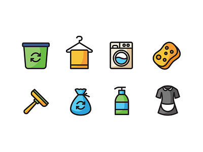 Cleaning icons cleaning garbage icon icons maid soap sponge towel wash washing machine
