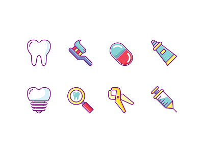 Dentist Icons dentist magnifying glass medical medicine syringe tooth toothbrush