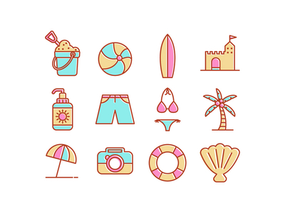 Beach Icons beach bikini holiday lotion recreation sea summer sun tourism travel umbrella vacation