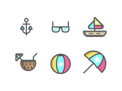 Summer ball boat holiday icon icons summer sunglasses umbrella vacation