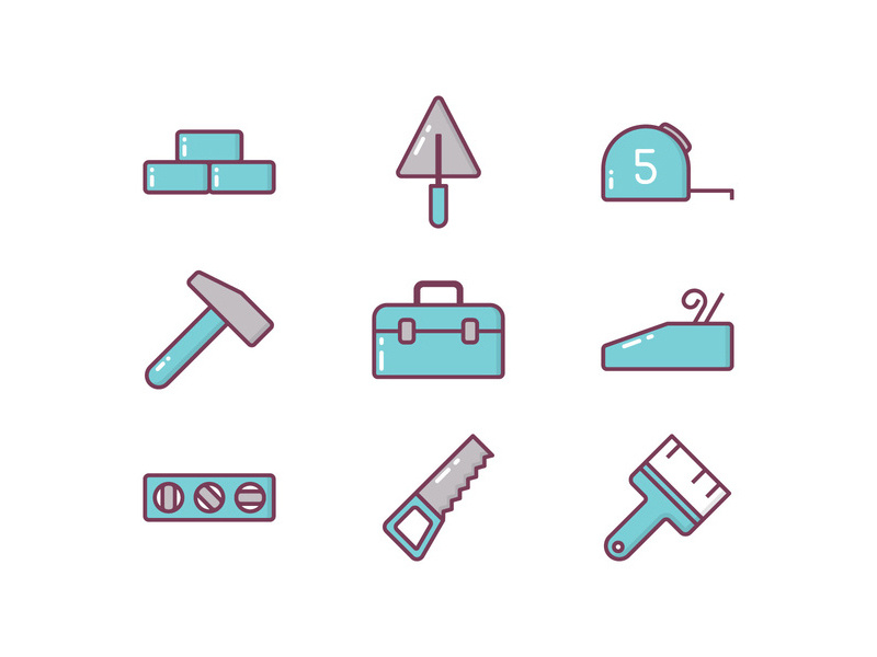 Constrution Icons architecture brick building construction hammer icons meter